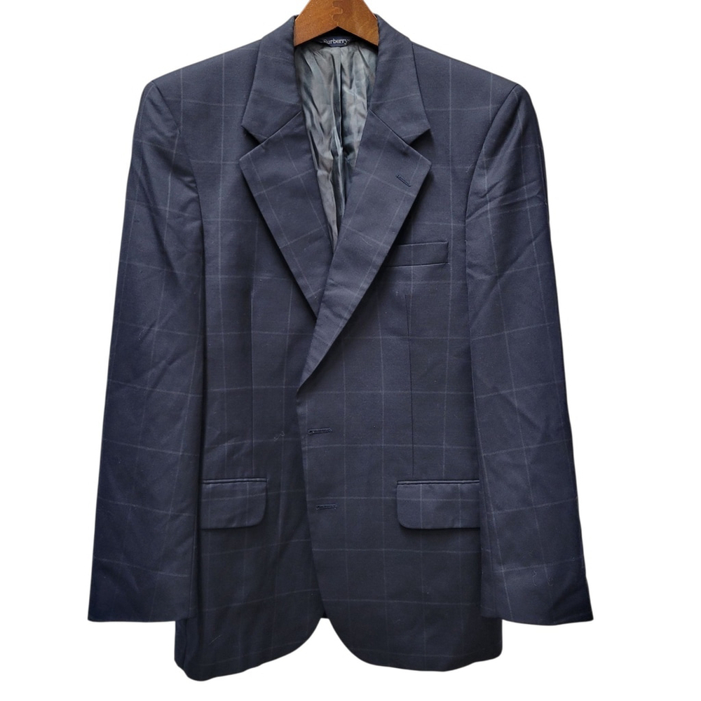 Burberry Men's Navy Plaid 2-Button Center Vent Sport Coat Jacket Size 42r